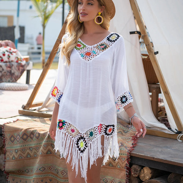 Malia Crochet Fringe Beach Cover-Up