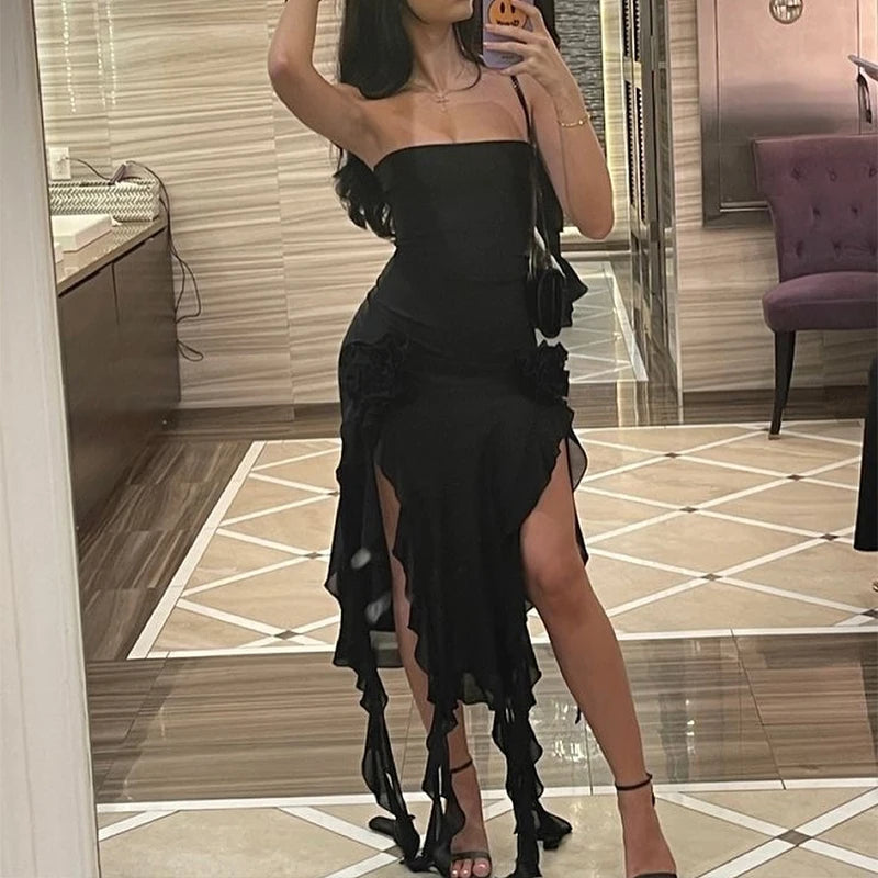 Selene Strapless Tassel Midi Dress