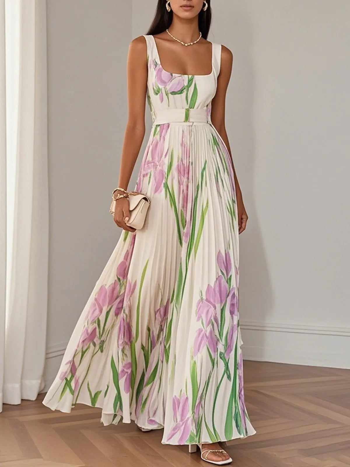 Isabella Floral Pleated Maxi Dress