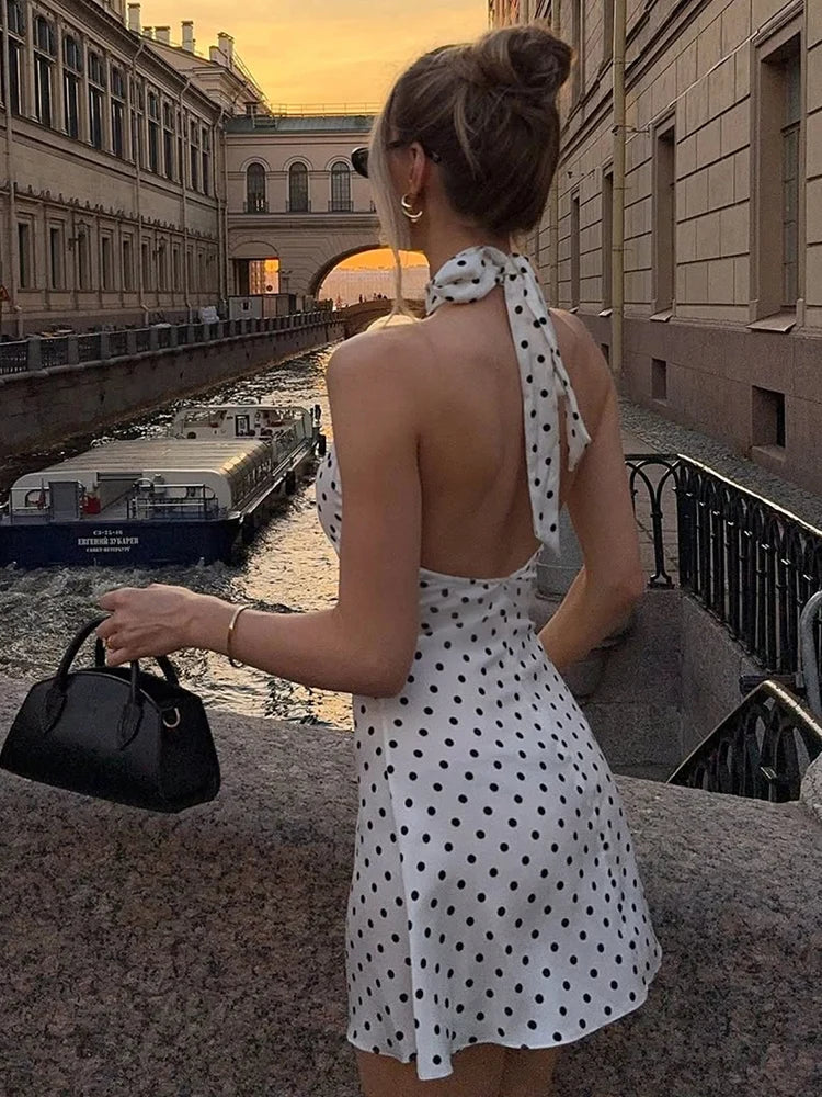 Bella Polka Dot Halter Mini Dress