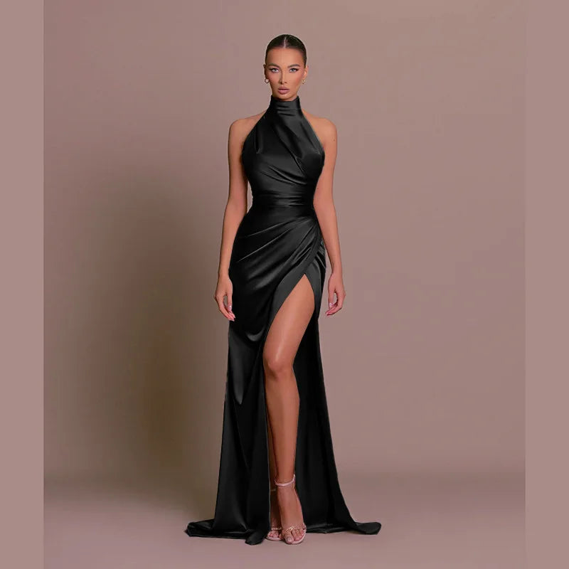 Selena Halter Slit Evening Dress
