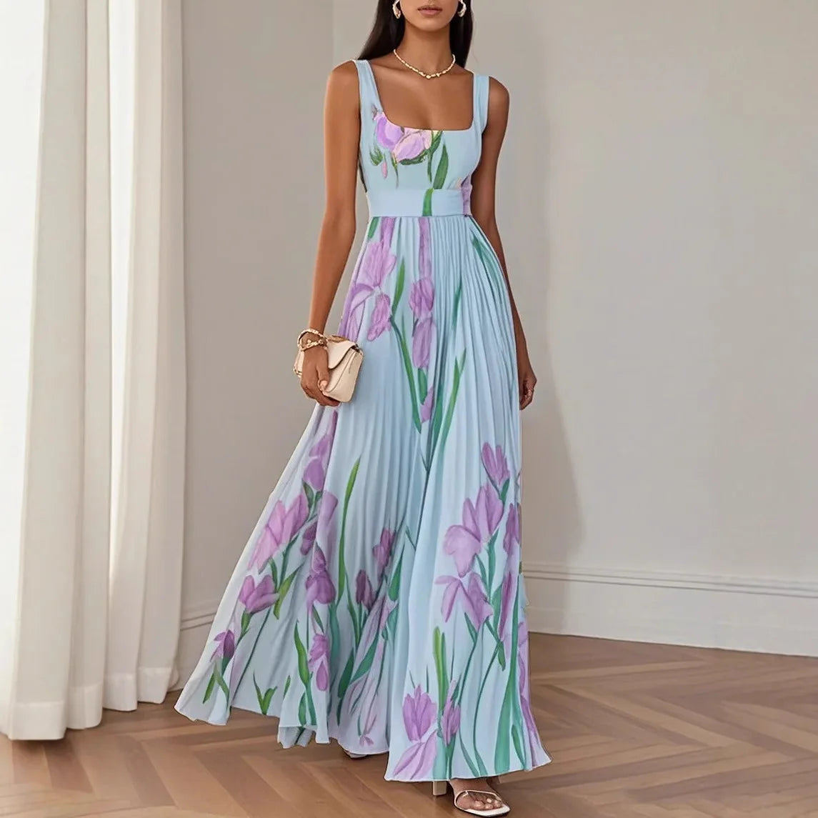 Isabella Floral Pleated Maxi Dress