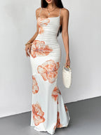 Elara Printed Backless Maxi Dress