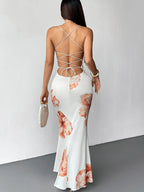 Elara Printed Backless Maxi Dress