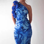 Valentina One-Shoulder Floral Evening Dress