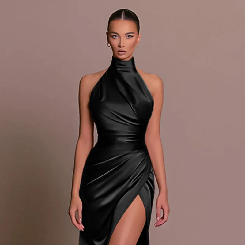 Selena Halter Slit Evening Dress