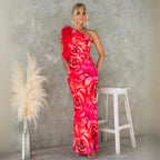 Valentina One-Shoulder Floral Evening Dress