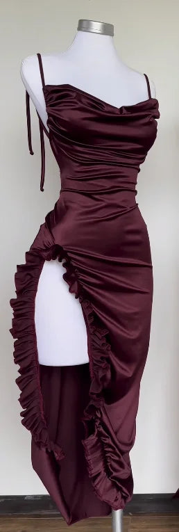 Bianca Satin Side-Slit Maxi Dress