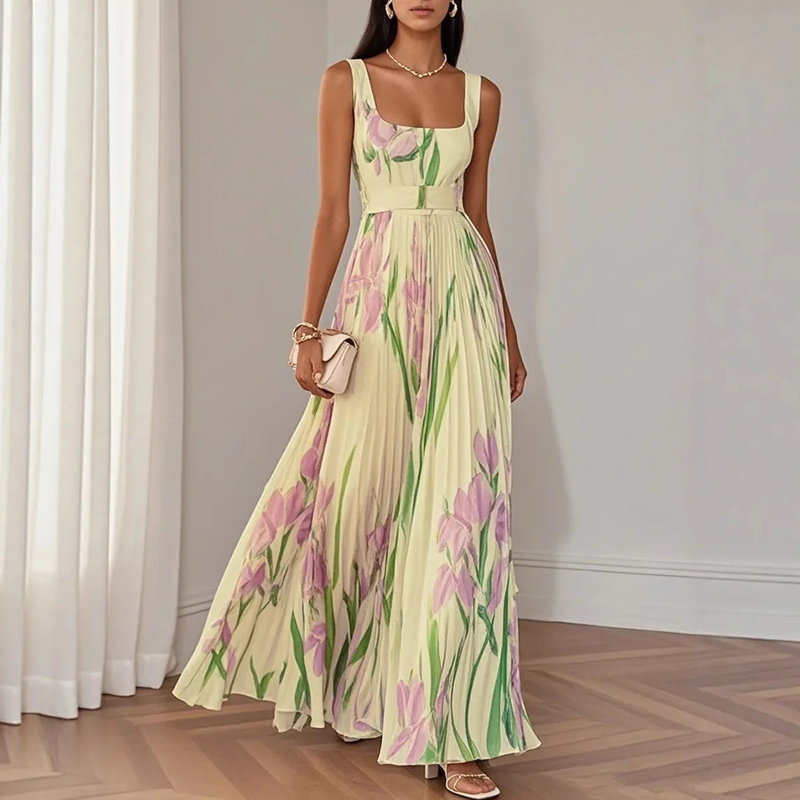 Isabella Floral Pleated Maxi Dress