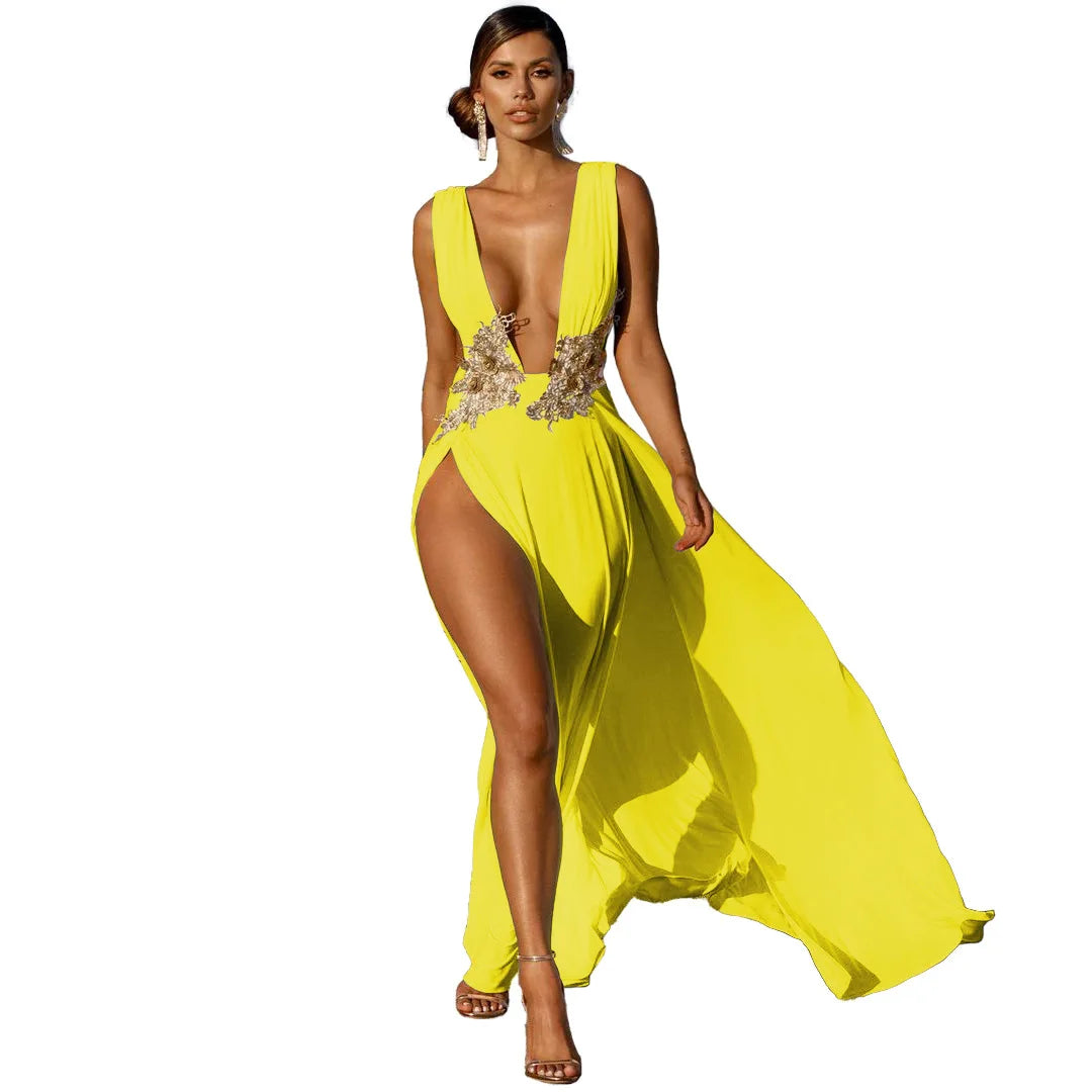 Serena Embellished Deep V Maxi Dress