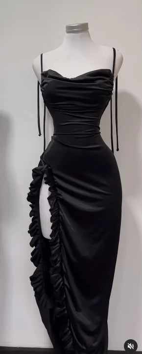 Bianca Satin Side-Slit Maxi Dress