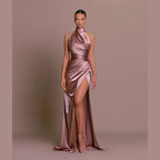 Selena Halter Slit Evening Dress