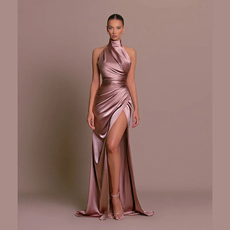Selena Halter Slit Evening Dress