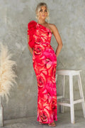 Valentina One-Shoulder Floral Evening Dress