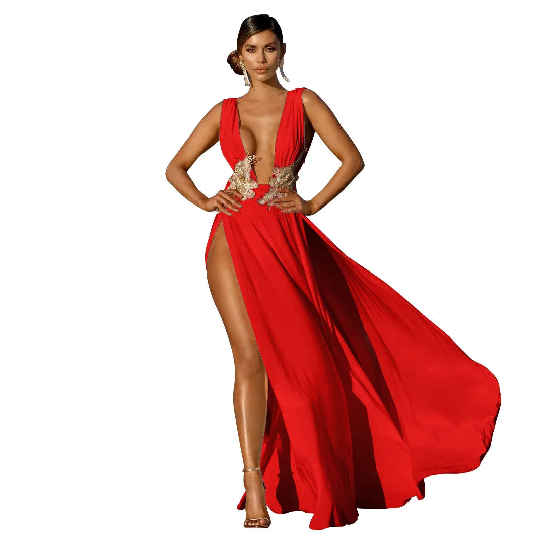 Serena Embellished Deep V Maxi Dress