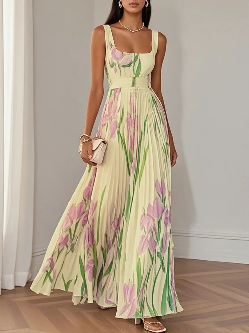 Isabella Floral Pleated Maxi Dress