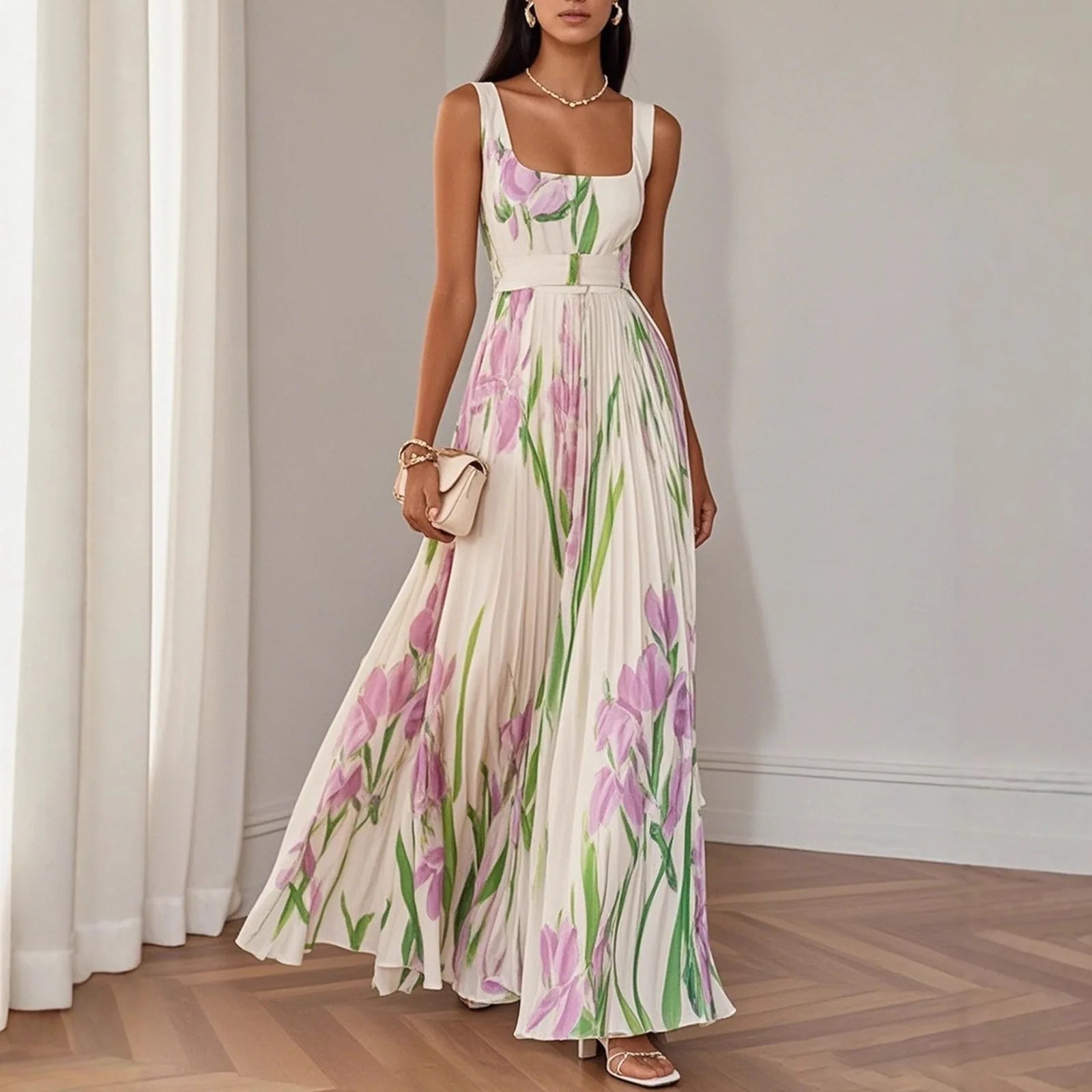 Isabella Floral Pleated Maxi Dress
