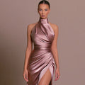Selena Halter Slit Evening Dress
