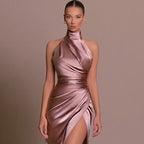 Selena Halter Slit Evening Dress