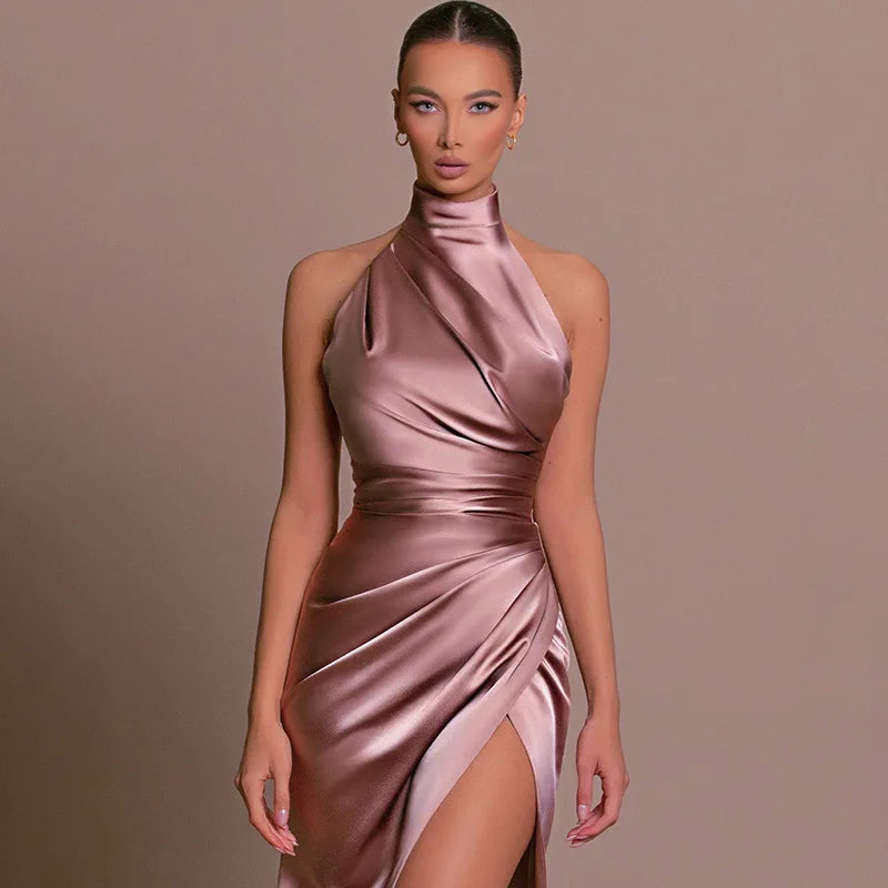 Selena Halter Slit Evening Dress