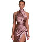 Selena Halter Slit Evening Dress