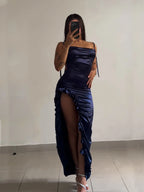 Bianca Satin Side-Slit Maxi Dress