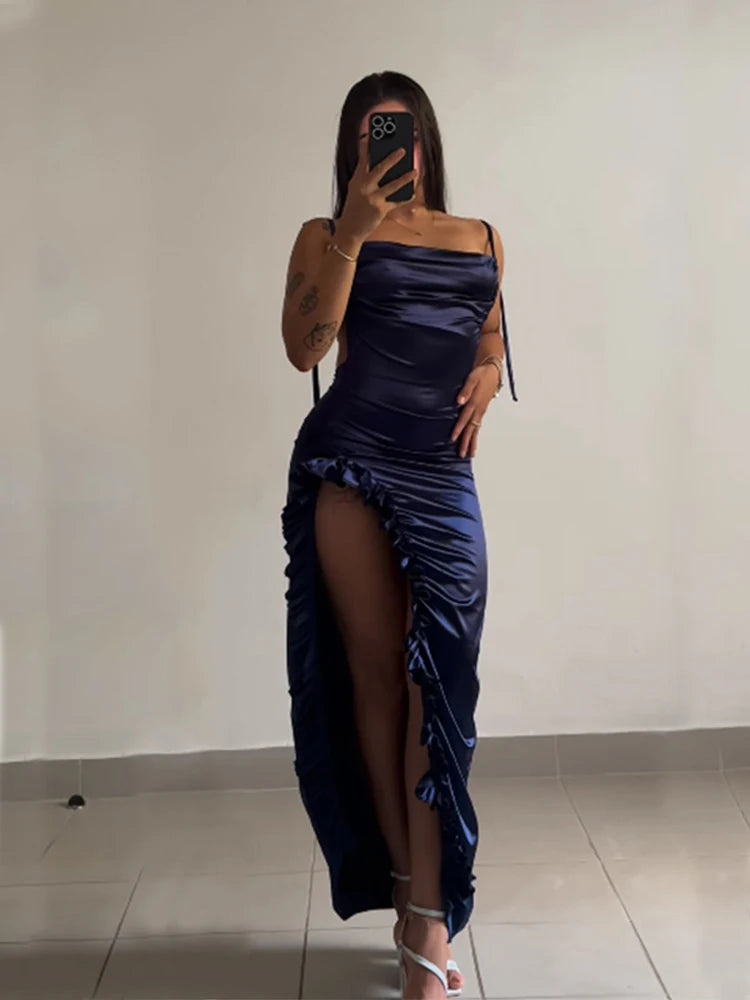 Bianca Satin Side-Slit Maxi Dress
